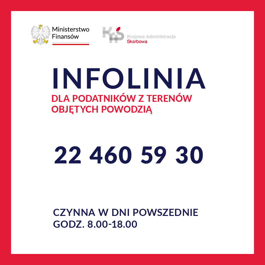 22 460 59 30 - jedna infolinia KAS dla poszkodowanych w powodzi